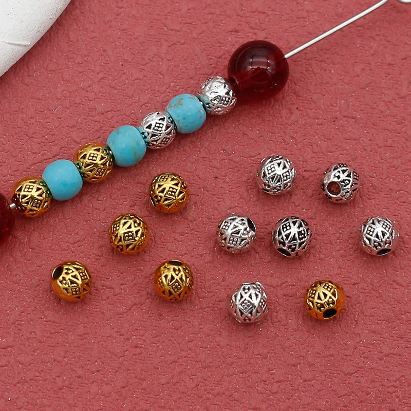 100pcs/Lot Retro Antique Silver Color Small Loose Beads 4mm Handwoven Bracelets Earrings Spacer Charms DIY Jewelry Materials