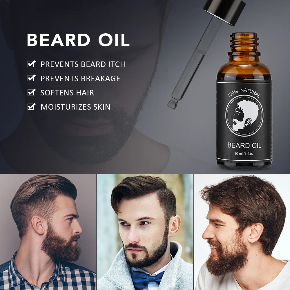 30ml Beard Growth Essential Oil Natural Effective Thicken More Beard Nourishing Growth Oil For Men Beard Care Hair Growth