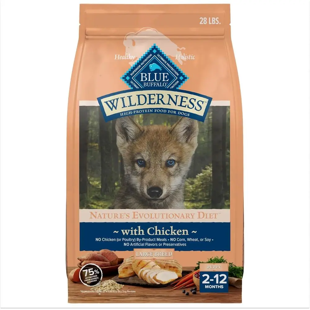 

WildernNatural High-Protein Dry ood or Large Breed Puppies, with Wholesome Grains, Chicken, 28-lb Bag.