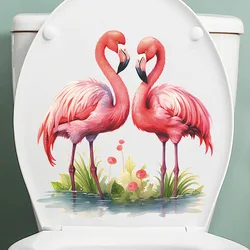Cartoon Pink Flamingo Toilet Lid Decal Waterproof WC Door Sticker Removable Self-Adhesive Decor Household Stickers M908