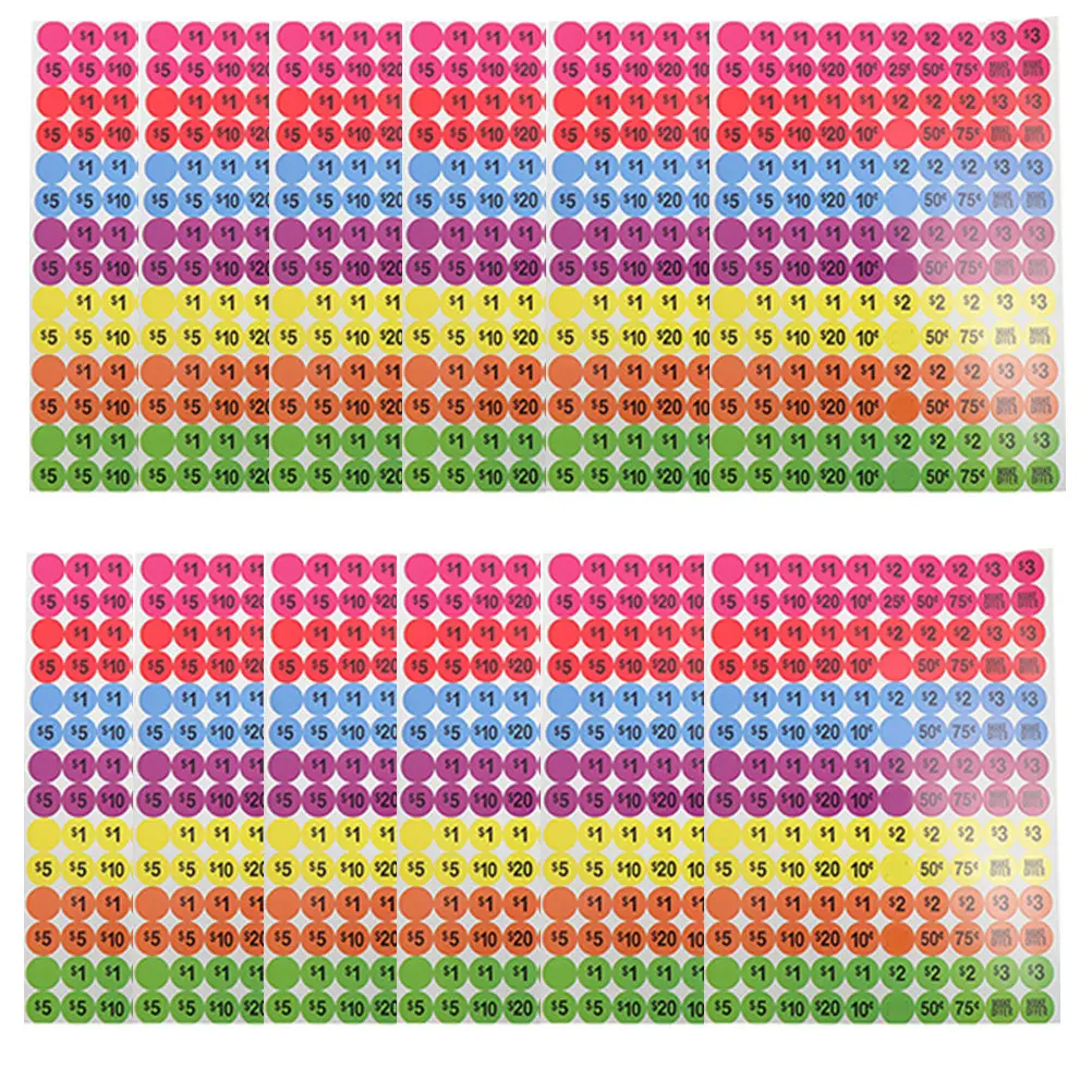 

20 листов этикеток-ценников: простые круглые бумажные этикетки, яркие цветные таблички для товаров, наклейки для магазинов, торговых центров, торговых точек
