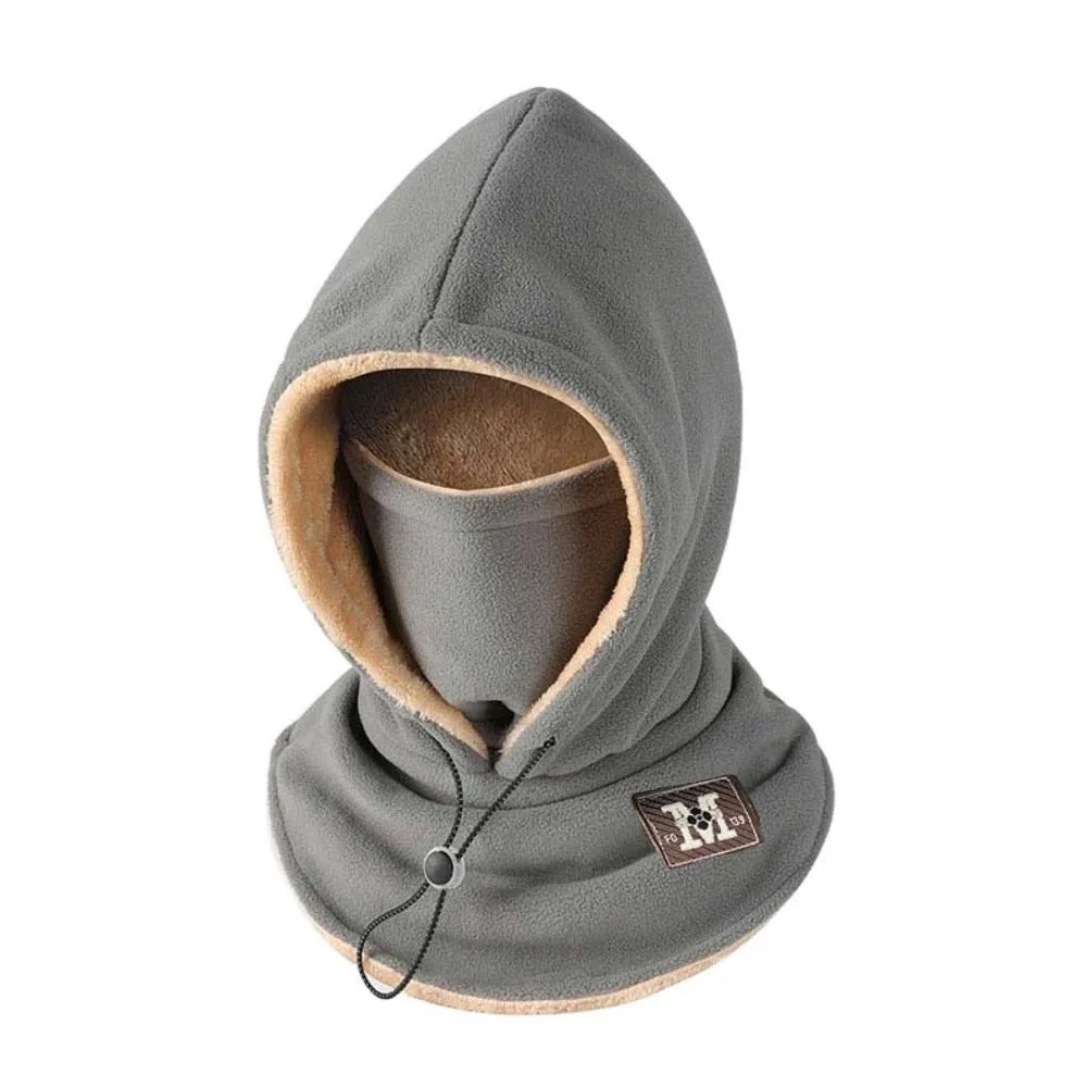 

Casual Thermal Fleece Balaclava Hat Windproof Drawstring Masks Hood Beanies Cold-proof Keep Warm Hooded Neck Winter
