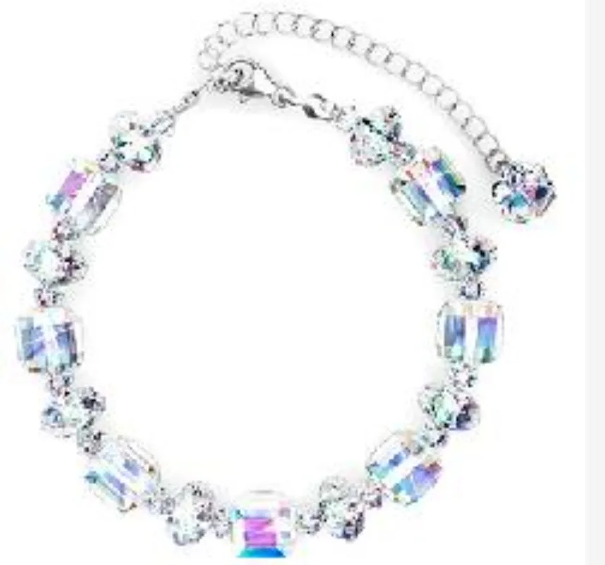 

Daisini 925 Sterling Silver Sparking Cube Crystals from Swarovski Bracelet for Women Geometric Irregular Beads Cuff Bracelet