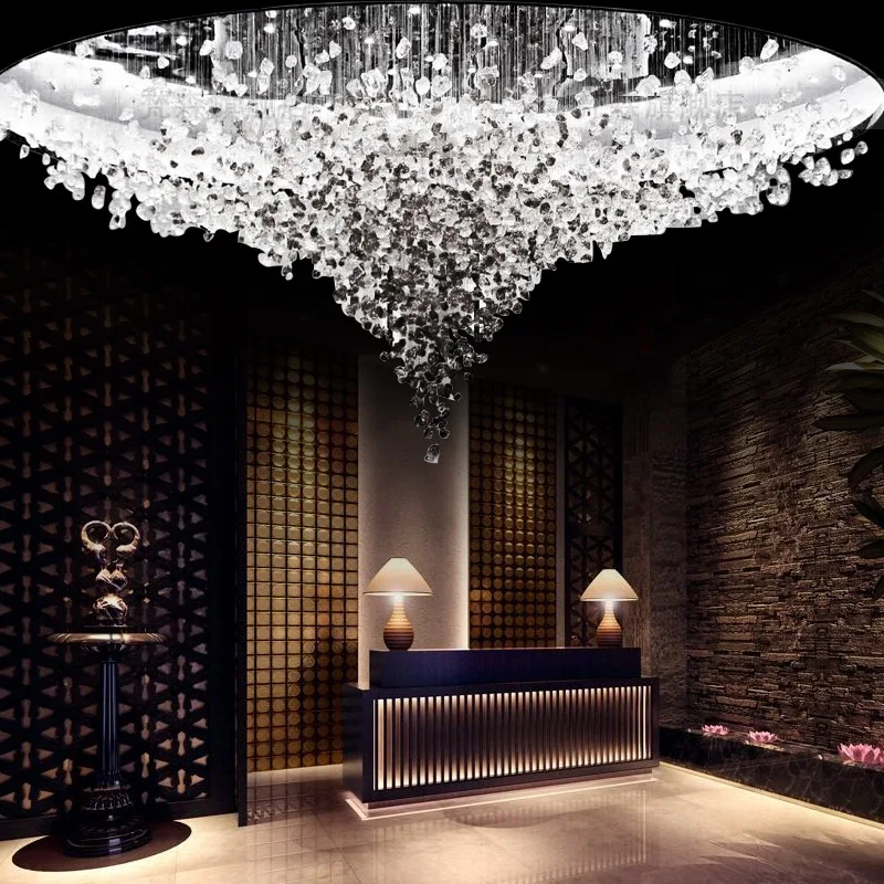 

Modern Stone Crystal Led Chandelier Large Luxury Staircase Living Room Light Fixture Long Hallway Lobby Indoor Home Hanging Lamp