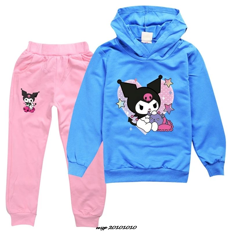 Hot Lovely Kuromi Melody Clothes Kids Outfits Baby Girls Tracksuit for Kids Hooded Sweatshirt Pants 2pcs Suits Children Clothing