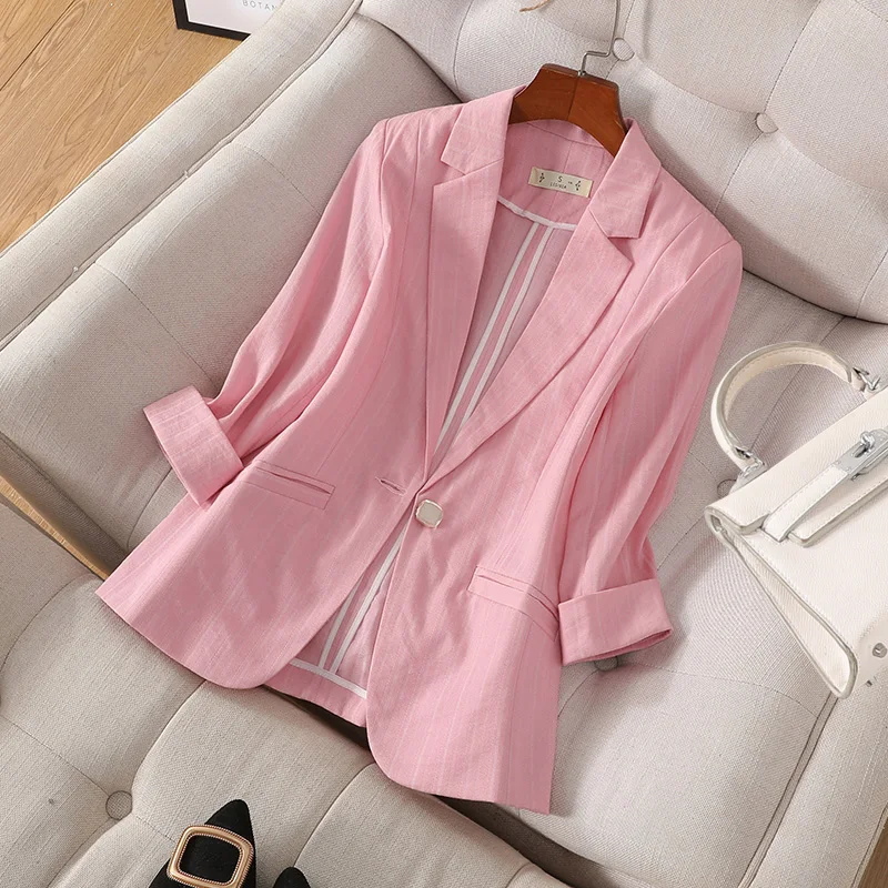 Single Breasted Blazers for Women 2023 New Fashion Office Ladies 3/4 Sleeve Coat Vintage Lapel Black Blazer Women Jacket