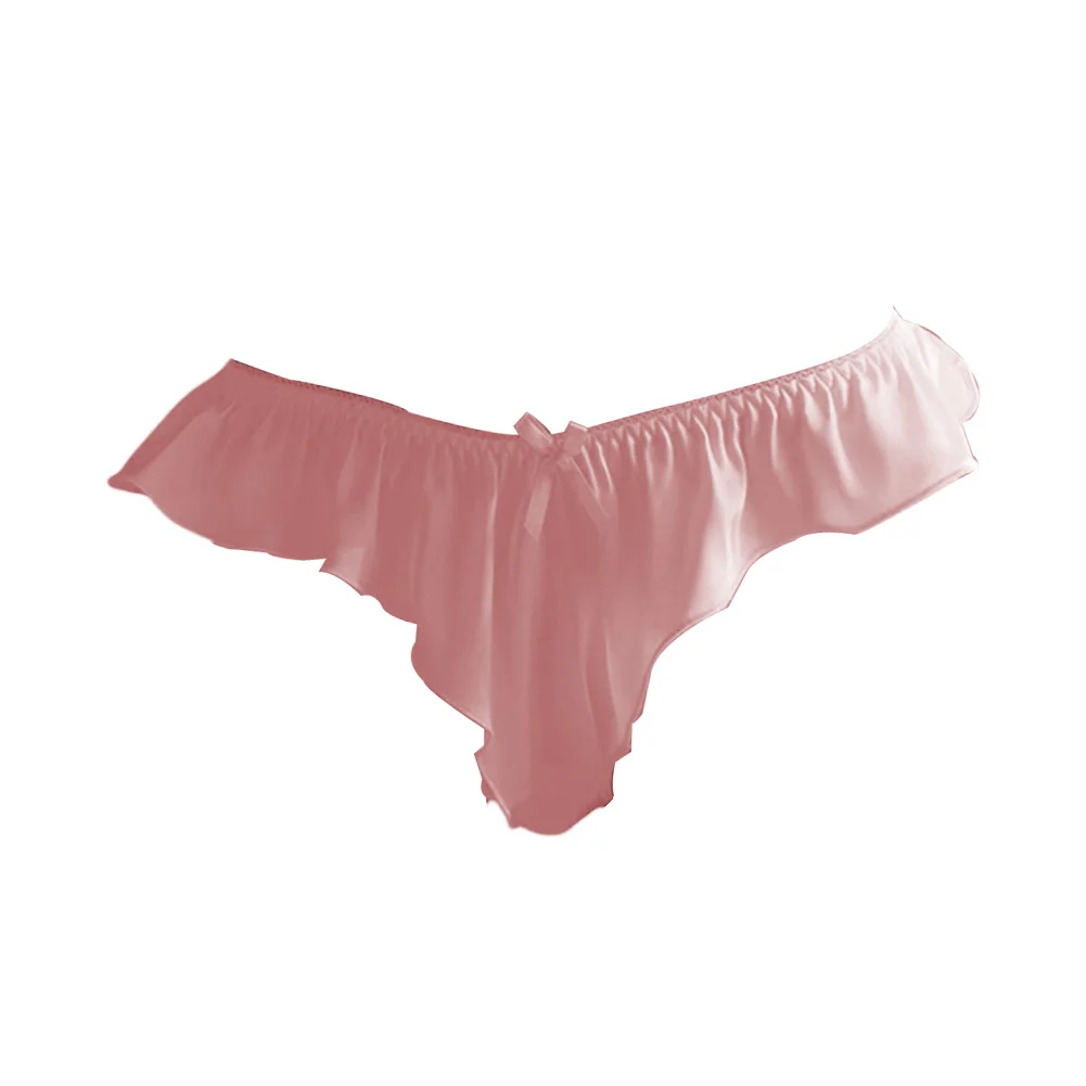 Sexy Women's Satin T-Panties Briefs Comfortable Ruffle Underwear Lingerie Knickers Female Elastic Waist Thongs G-strings image 4