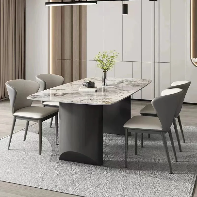 Italian light luxury Pandora rock slab dining table modern simple rectangular household small apartment stainless steel