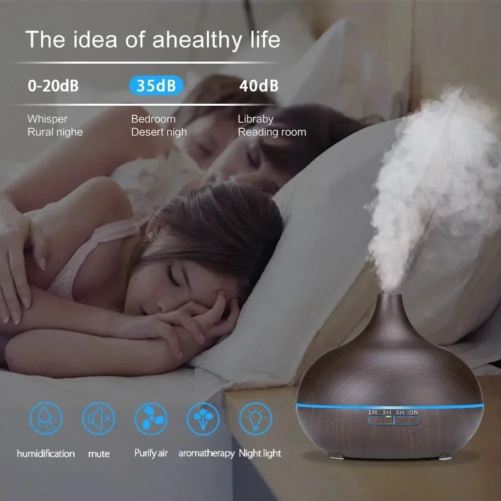 Wood Grain Aroma Diffuser 550ml Essential Oil Diffusor Ultrasonic LED 7 Colors for Babies Nursery Home Car Room Office Yoga Spa