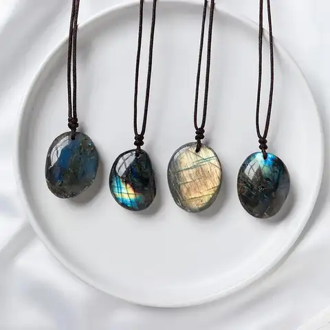 1PC 아름 다운 천연 크리스탈 스톤 흐르는 푸른 빛 Labradorite 여자 친구를위한 길쭉한 돌 모양의 DIY 펜 던 트 Best5