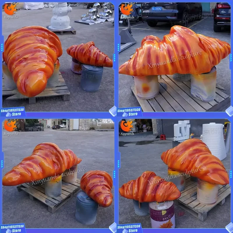 Giant Croissant Fiberglass Statue for Bakery Shop Window Display Commercial Mall Decoration Art Sculpture Outdoor Garden