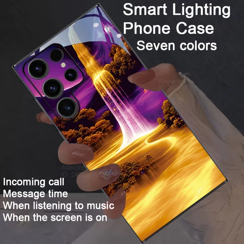

Aesthetic Landscape Luminous Phone Case For Samsung Galaxy S25 S24 S23 S22 Ultra Plus 5G FE A16 14 34 54 15 35 Shell Cover LED