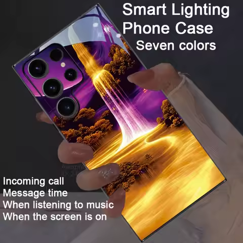 Aesthetic Landscape Luminous Phone Case For Samsung Galaxy S25 S24 S23 S22 Ultra Plus 5G FE A16 14 34 54 15 35 Shell Cover LED