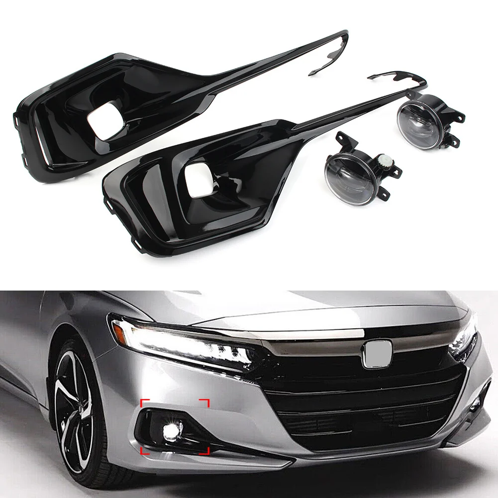 Car Front Bumper Fog Light Kit With Switch+Wring+Bezel Lamp Covers Set For Honda Accord 2021-2022