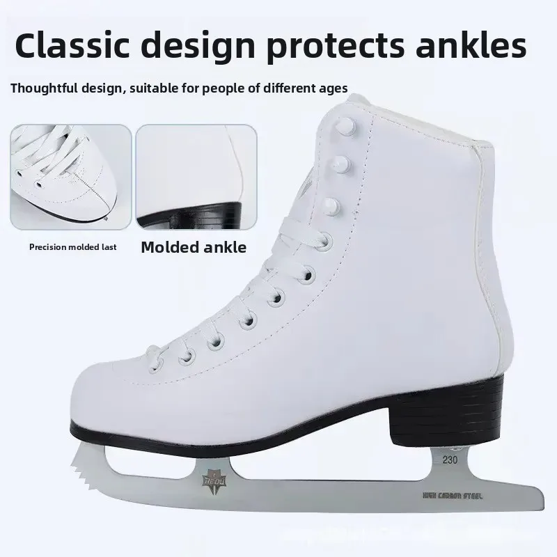 Genuine Leather Ice Figure Skates Comfortable with Blade Thicken Kids PVC Warm Safe Waterproof Beginners Shoes