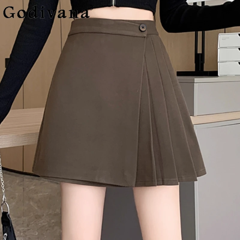 Gonna a trapezio irregolare in lana autunno inverno di grandi dimensioni Moda versatile Riduzione dell'età Vita alta Ragazze dolci Gonne in tinta unita