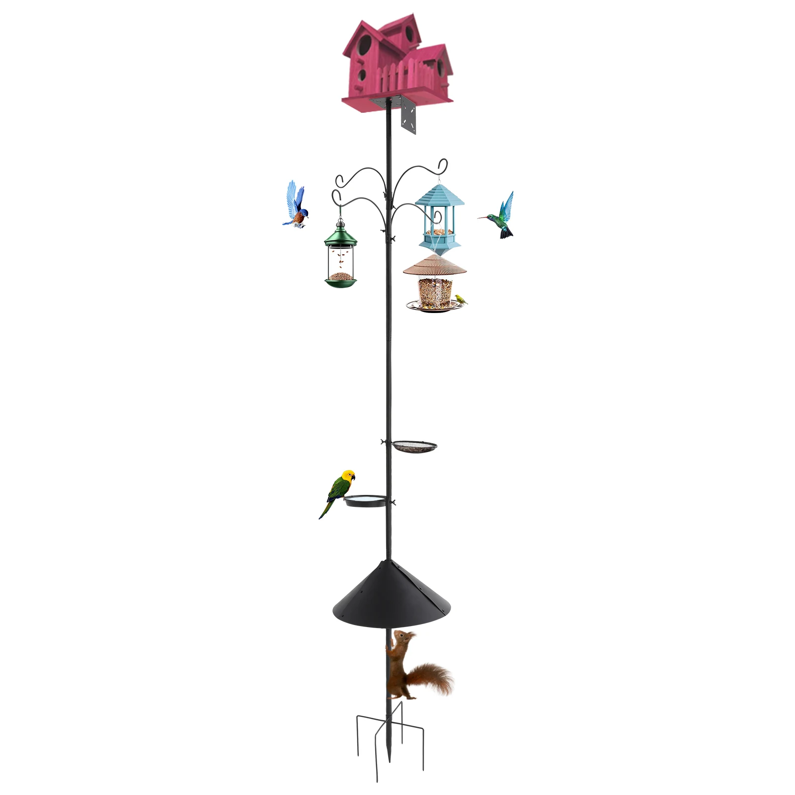 

76in Bird Feeders Station Birdhouse Pole with Hooks Food Trays, Adjustable Bird Feeder Pole with Squirrel Proof Baffle