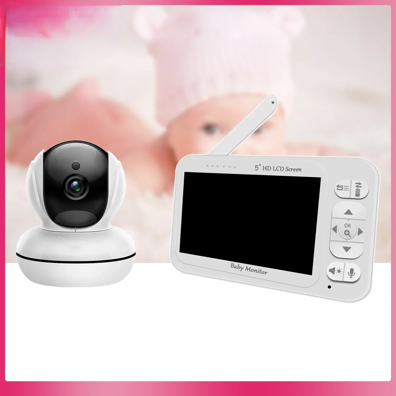

HD 130MP 2.4G wireless 5-inch rotating baby monitor PTZ wireless camera, night vision music intercom 24-hour monitoring