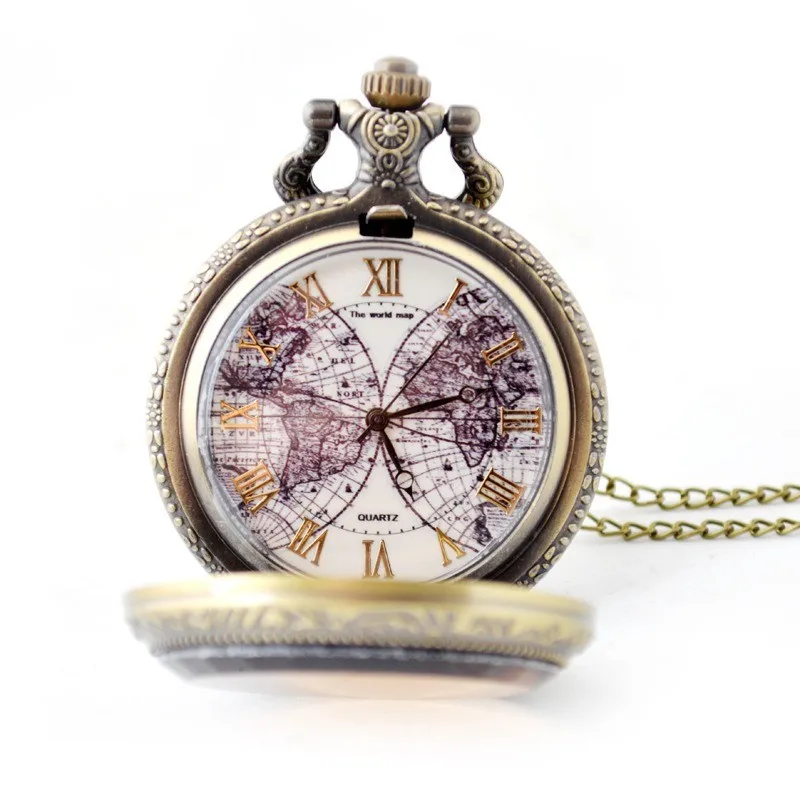 

Brown glass double earth pocket watch unisex casual retro pocket watch