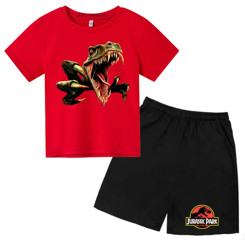 

jurassic period dinosaur summer wear Tshirt Suitable for children T-shirt tops +Shorts set Boys Girls age 3-12 Round Neck Short