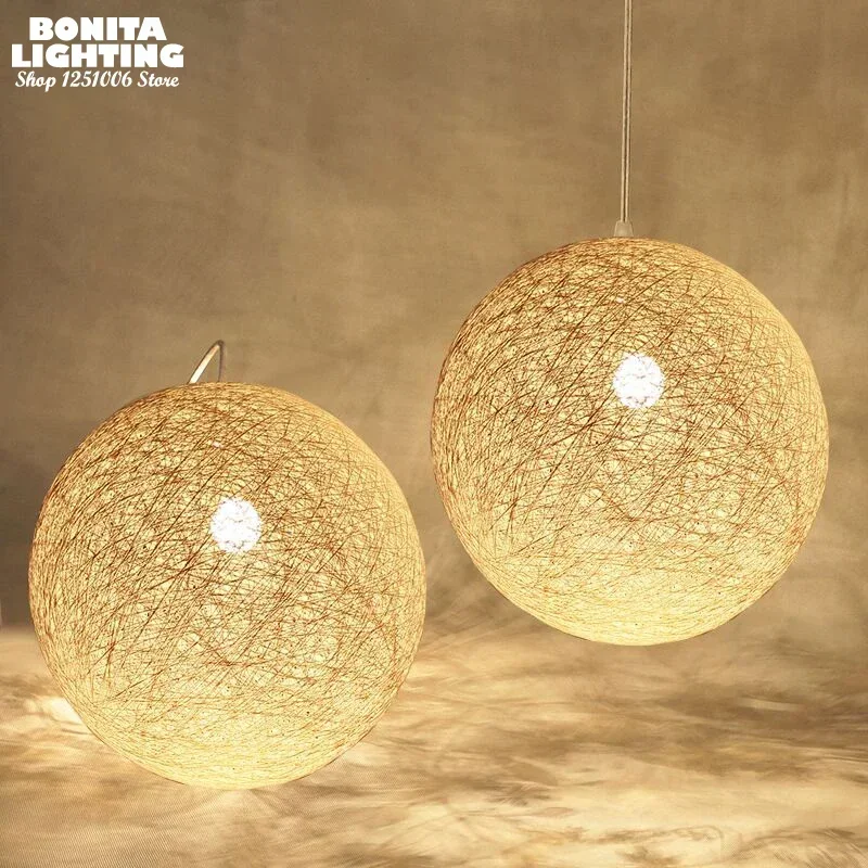 Imagem -02 - Vim Artesanal Rattan Natural Moderno Pingente Lâmpadas Design Interior Sala de Jantar Mercado Luz Pingente Bola Redonda Chanderlier