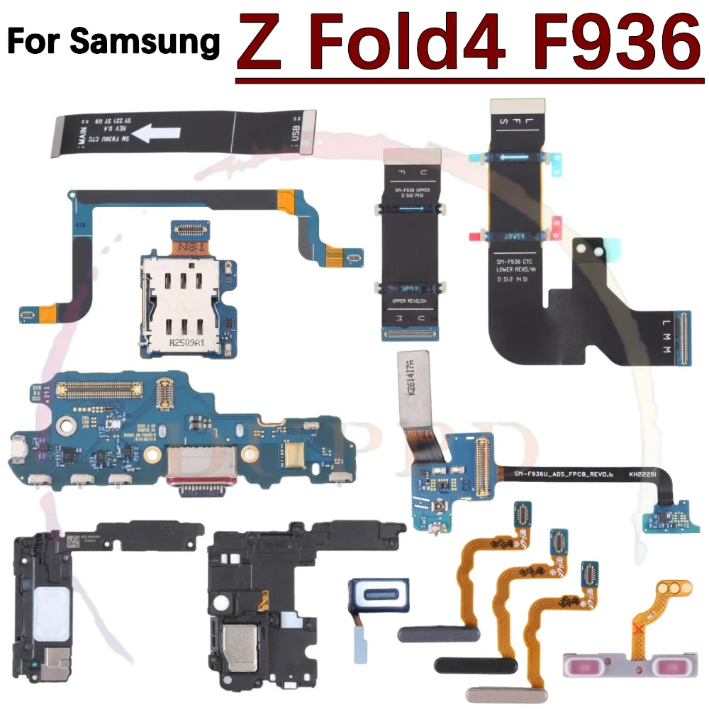 Signal SIM Card Charging Port Board Earpiece Loudspeaker For Samsung Z Fold4 5G SM-F936 On/Off Motherboard Spin Axis Flex Cable