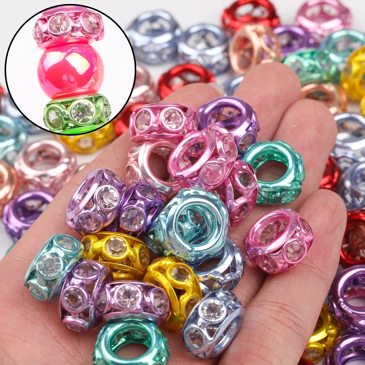 10/15pcs Random Color 16x8.5mm Embossed Ring Large Hole Zinc Alloy Loose Beads for Handmade Bracelet Decor Pen Craft Supplies