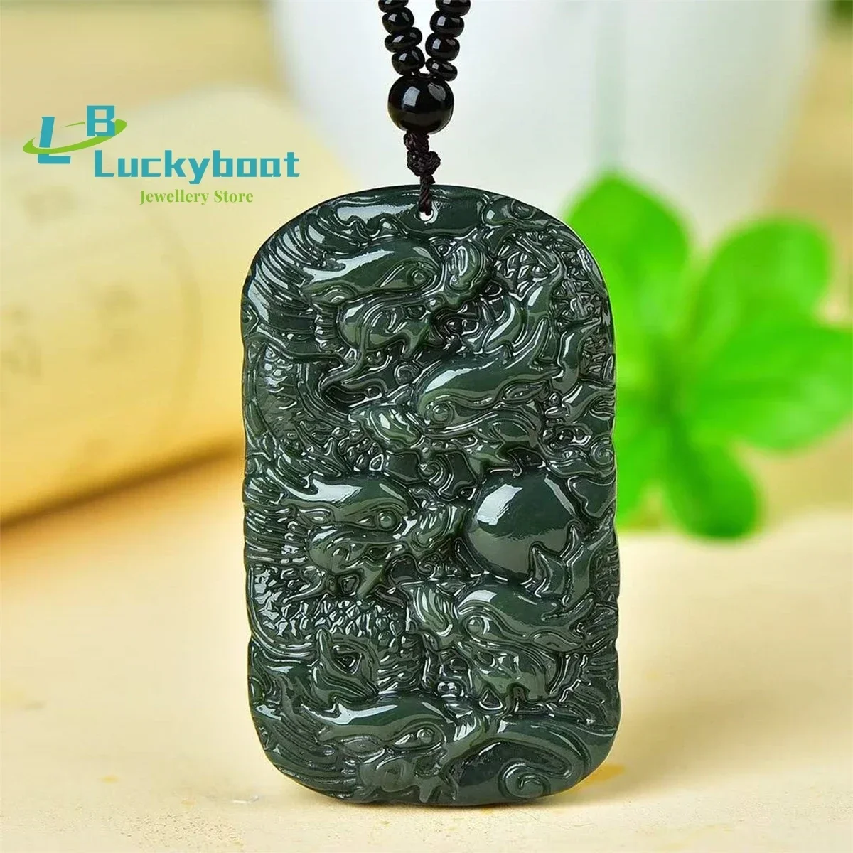 Natural Hotan Jade Nine Dragon Play Pearl Pendant Simple and Generous Personality Fashion Versatile Fine Men and Women
