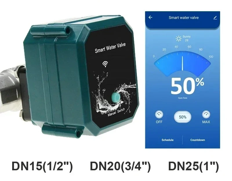 Smart Water Valve with WiFi Zigbee for Automatic Garden Irrigation, 0-100% Flow Control and Leakage Sensor