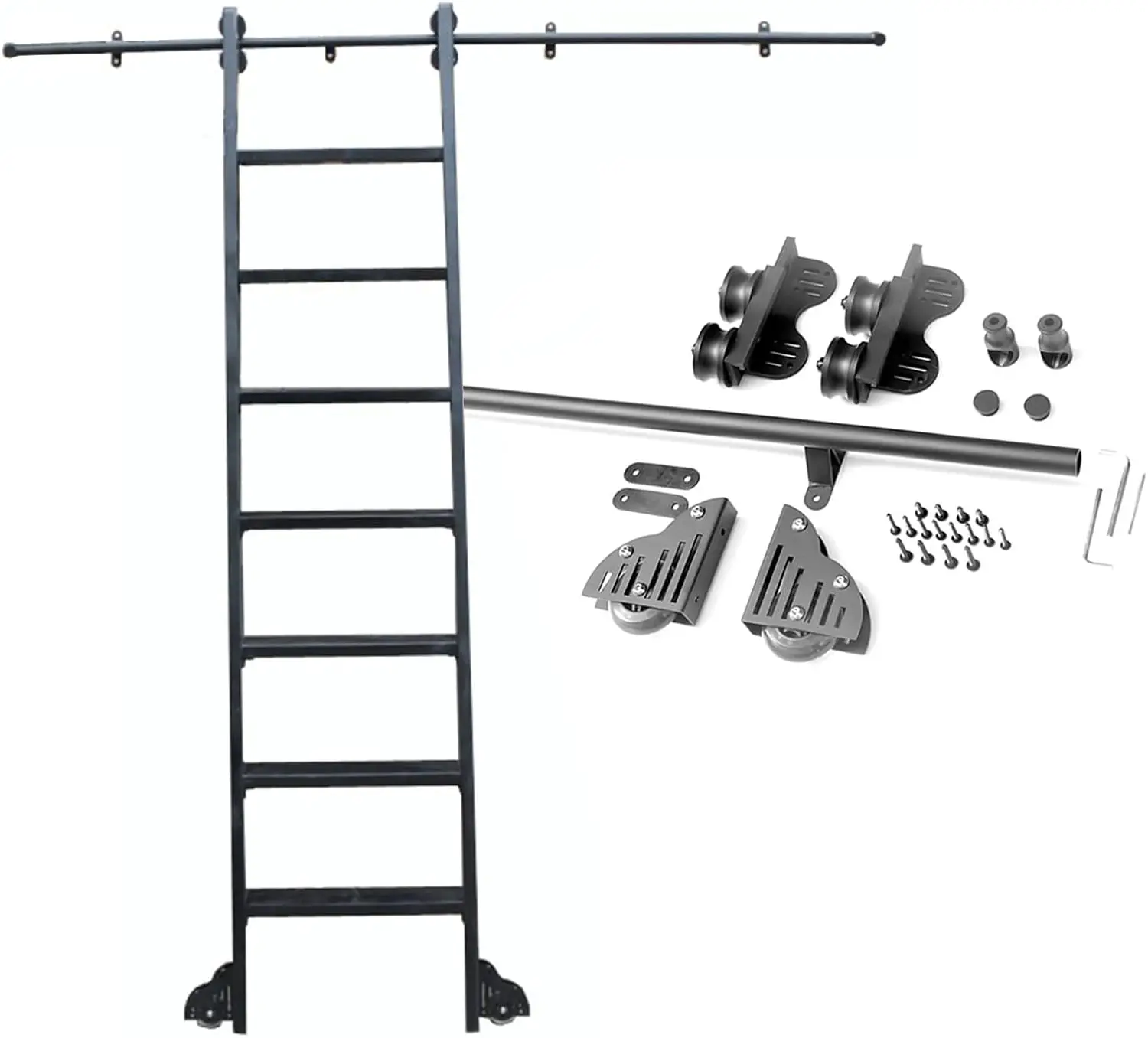 Black Sliding Barn Door Kit, 3.3-20Ft Complete Set Of Hardware For Sliding Ladder Hanging Rail + Extension Rail (No Ladder)