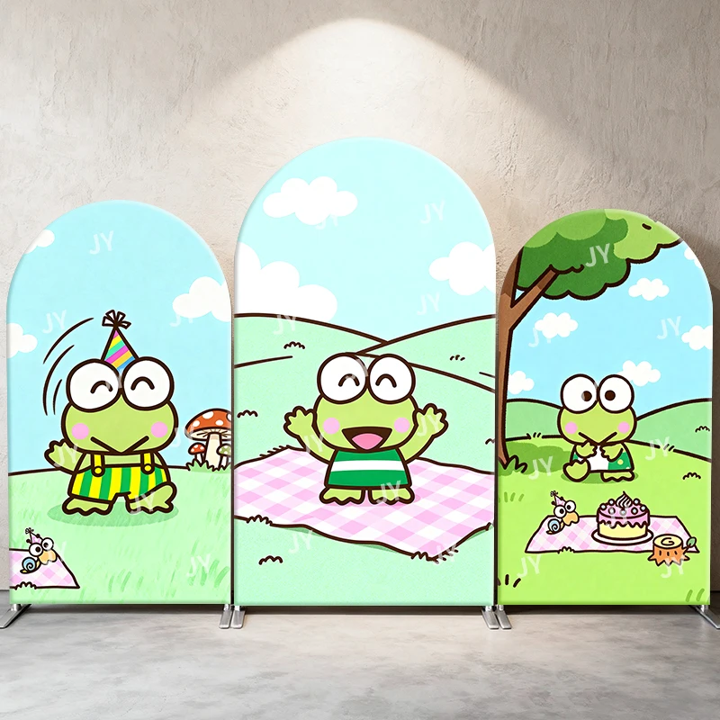 

Sanrio Keroppi Picnic Style Arch Backdrop Cover Cheerful Festive Scene For Kids Birthday Baby Shower Photo Booth Background