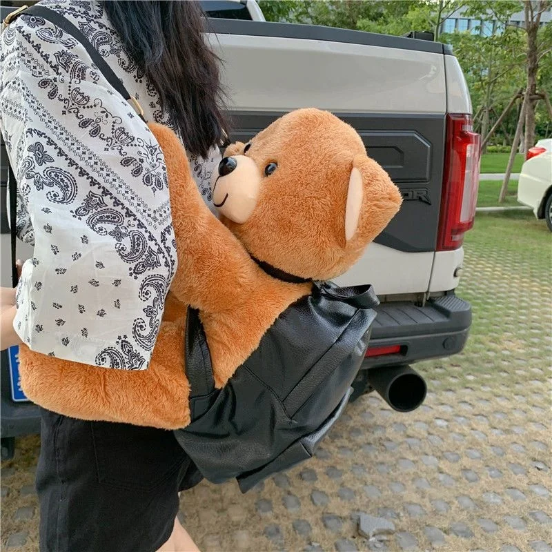 Y2k Cute Bags New Creative Design Little Bear Backpack Korean Fashion Plush Shoulder Bag Women Soft Handbag Men Luxury Backpacks