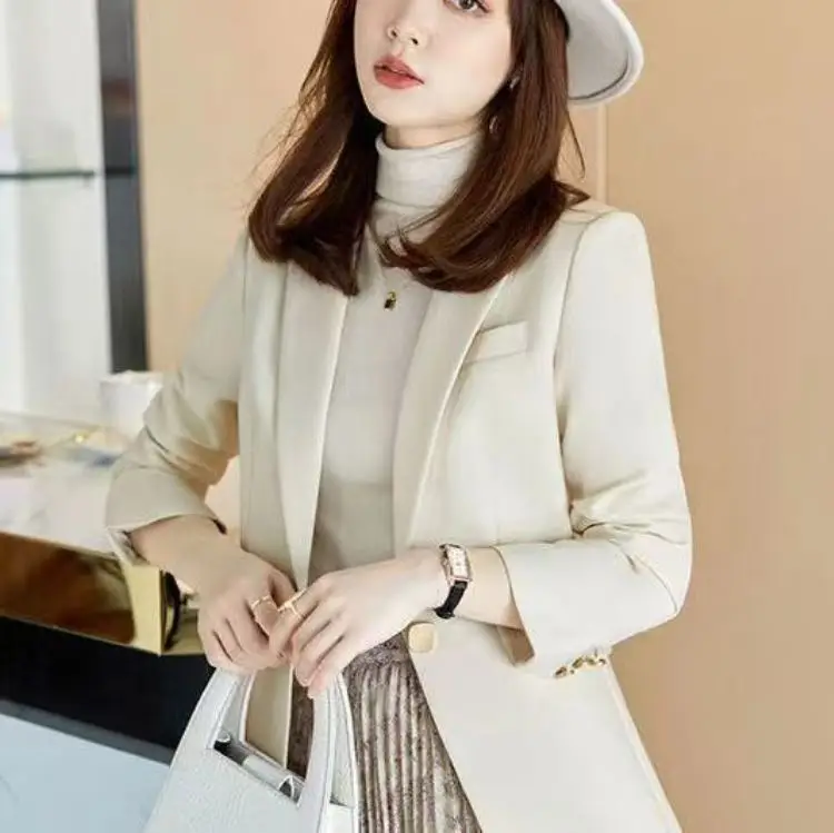 Elegant And Youthful Woman Blazer Summer Streetwears Wrap Beige Khaki Green Gray High Classic Buttons Textured Woolen Stylish