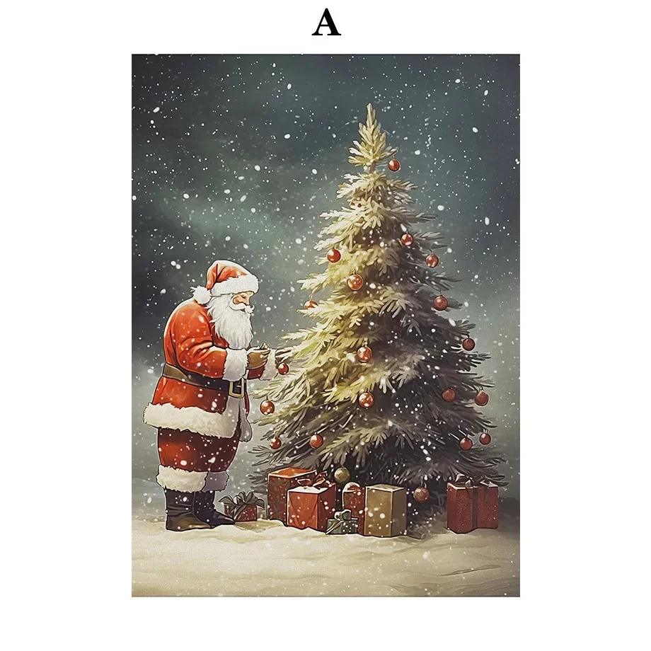 2026 Santa Claus Christmas Tree Art Print Reindeer Vintage Holiday Posters Canvas Painting Farmhouse Wall Art Living Room Hom
