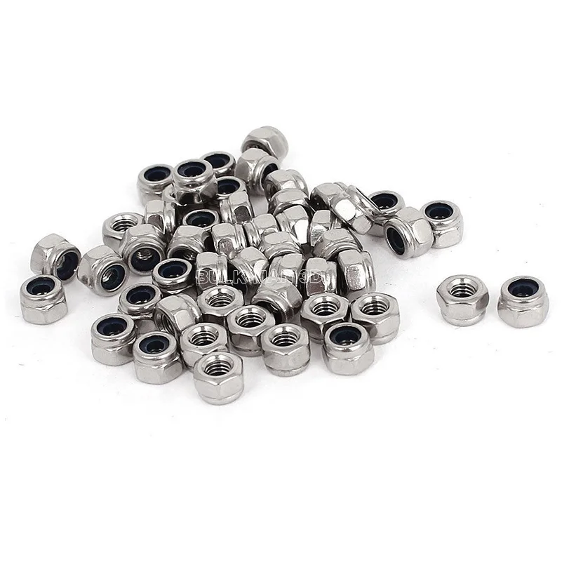 50 pz/lotto M3 M4 M5 dado di bloccaggio con inserto in Nylon esagonale in acciaio inossidabile 304 o controdado autobloccante