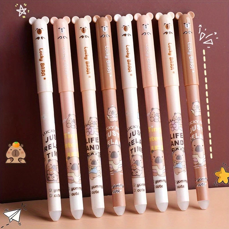 Capybara Erasable Gel Pens 4 Count 0.5mm Fine Tip Quick Dry Ink Cute Animal Design for Journaling Kawai Office School Supplies