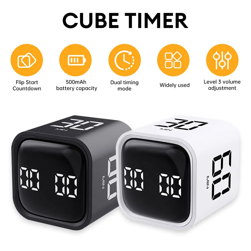 

Mini Cubic Digital Timer Gravity Sensor Flipping Timing Machine with 4 Preset Time Dual Modes Countdown Study Cooking Timer