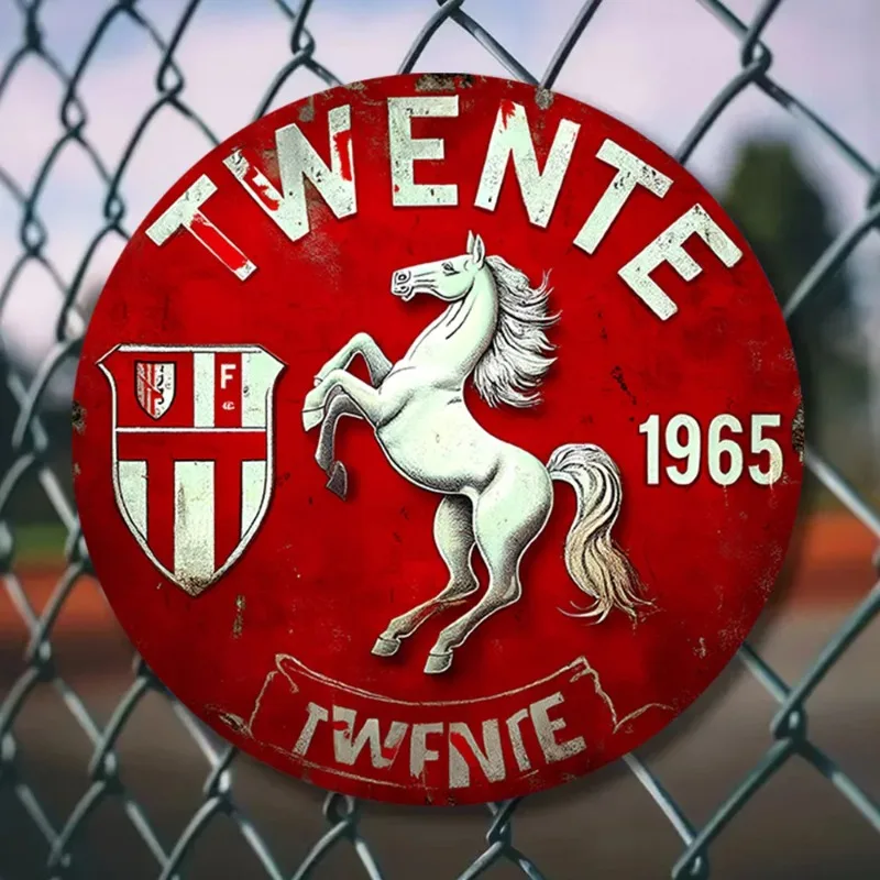Twente F.C. Logo-Metall-Wandschild, Vintage-Emblem des Niederlandes, robustes Eisen, rund, 20 cm