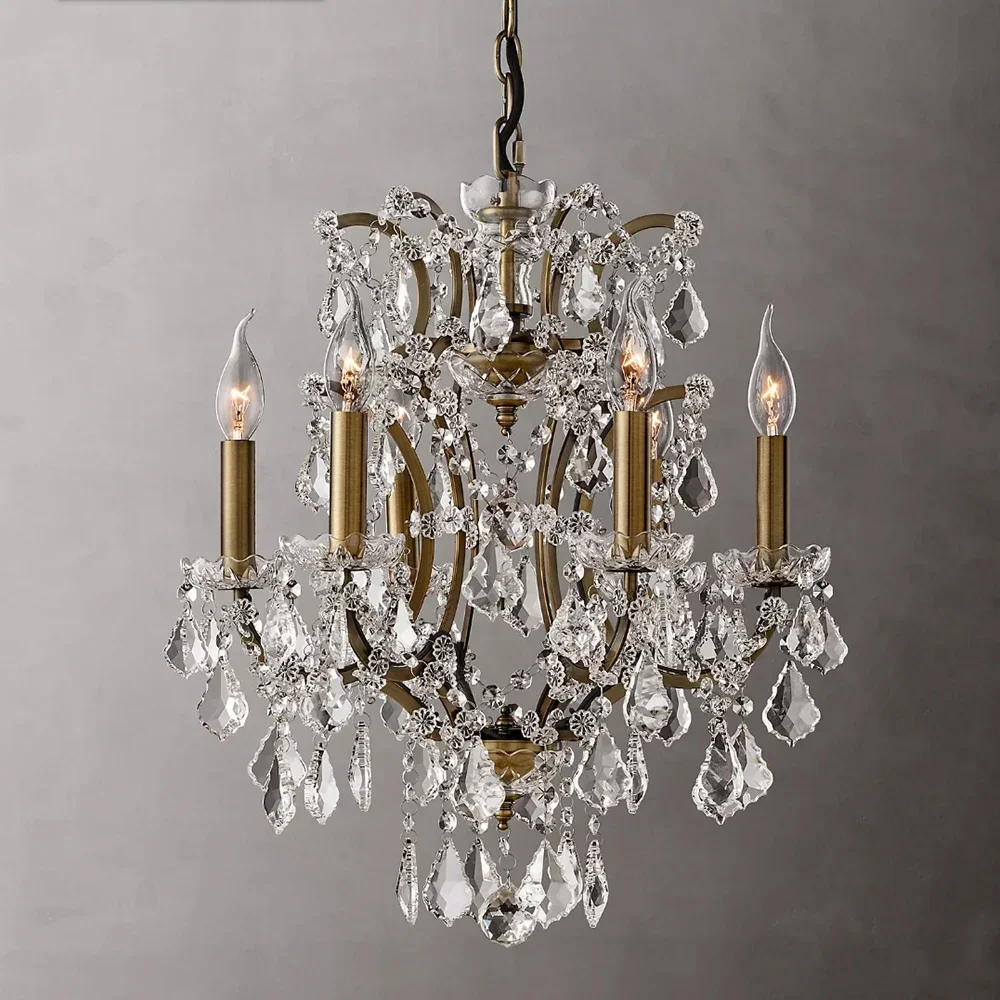 Vintage Crystal Round Chandelier Brass Candelabra Ceiling Chandelier Led Foyer Luxurious Clear Crystal Gloss Lamp