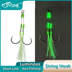 ZYZ 2pcs/Lot Fishing Jig Assist Hooks Stainless Steel Line Luminous Tube Feather Solid Ring Jigging Fishhook Boat Fishing Tackle