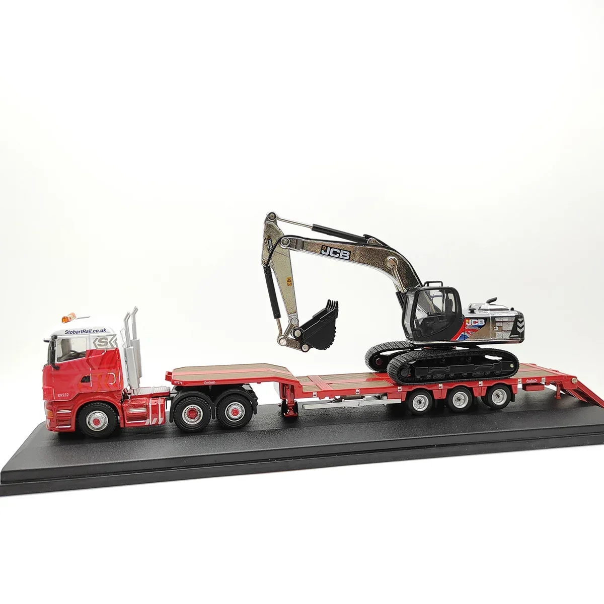 OXFORD 1:76 Scale Diecast Alloy Excavator & Scania Trailer Semi Trailer Toy Car Model Classic Adult Souvenir Gift Static Display