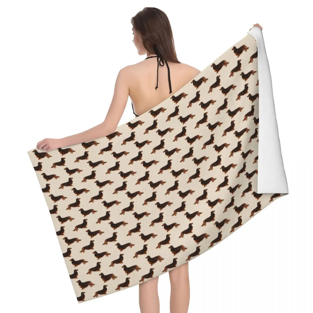 

Custom Long Hair Dachshund Cream Pattern Sausage Dog Print Beach Towel Quick Dry Pet Wiener Microfiber Bathroom Sauna Towels