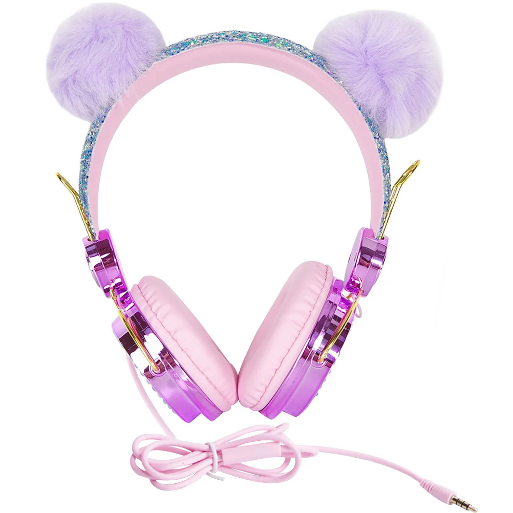 

Children Headset Rhinestone Glitter Ball Kids Headphones with Mic Adjustable Headband Volume Safe for Kids Children Headset