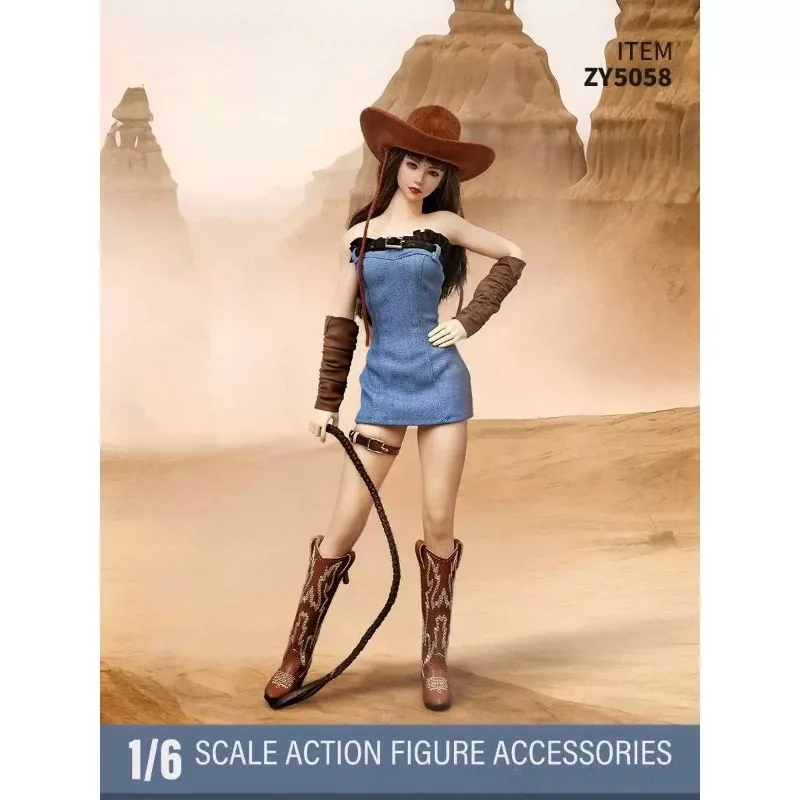 

In Stock 1/6 Scale Female Soldier Short Skirt Hat Sleeve Long Boots Western Denim Suit Clothes Model for 12" Action Figures Body