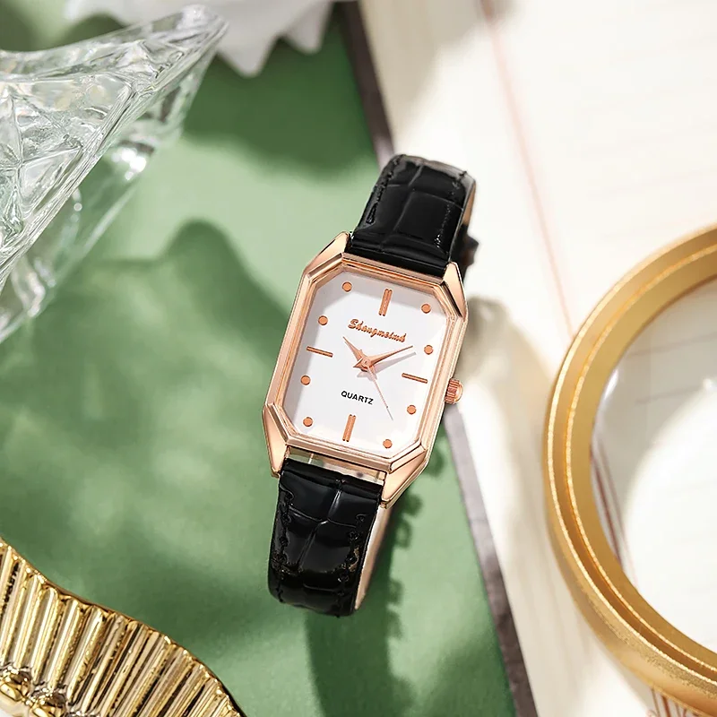 Luxury Women Watches Fashion Square Ladies Quartz Watch Bracelet Green Dial Simple Rose Gold Dial Mesh Women Watches