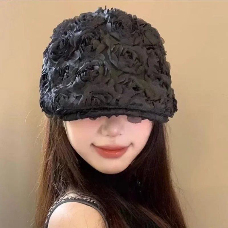 French Hat with Rose Flower Decal Spring Hat Painter Hat for Adult Skin Friendly Peaked Hat