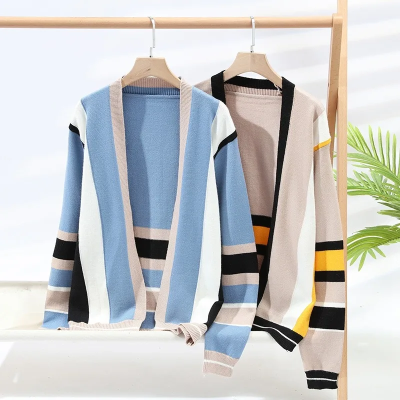 العصرية مخطط الجاكار سترة متماسكة الرجال الخريف الشتاء طويلة الأكمام ياقة سليم عادية محبوك سترة سترة الرجال الملابس #4