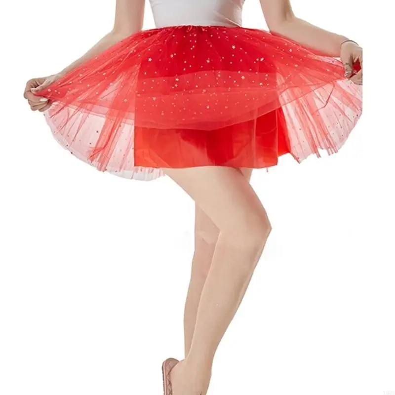 

Y88A Sequins Layered Tutu Skirt for Women Elastic Princess Skirt Classic-Ballet Skirt