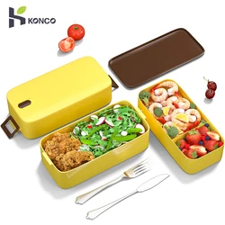 Konco Lunch Box Food Storage Container Bento Box for Student Office Worker Double-layer Microwave Heating Lunch Container