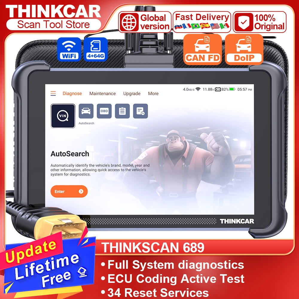 

THINKCAR THINKSCAN 689 Bidirectional Scan Tool With CANFD&DoIP OBD2 Scanner ECU Coding Active Test 34 Reset Lifetime Free